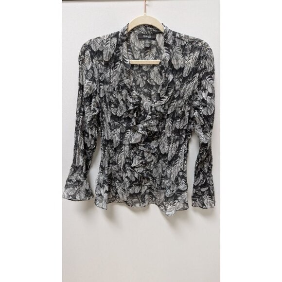 Style & Co Black/White Feather Print Pleated Blouse - Picture 1 of 2